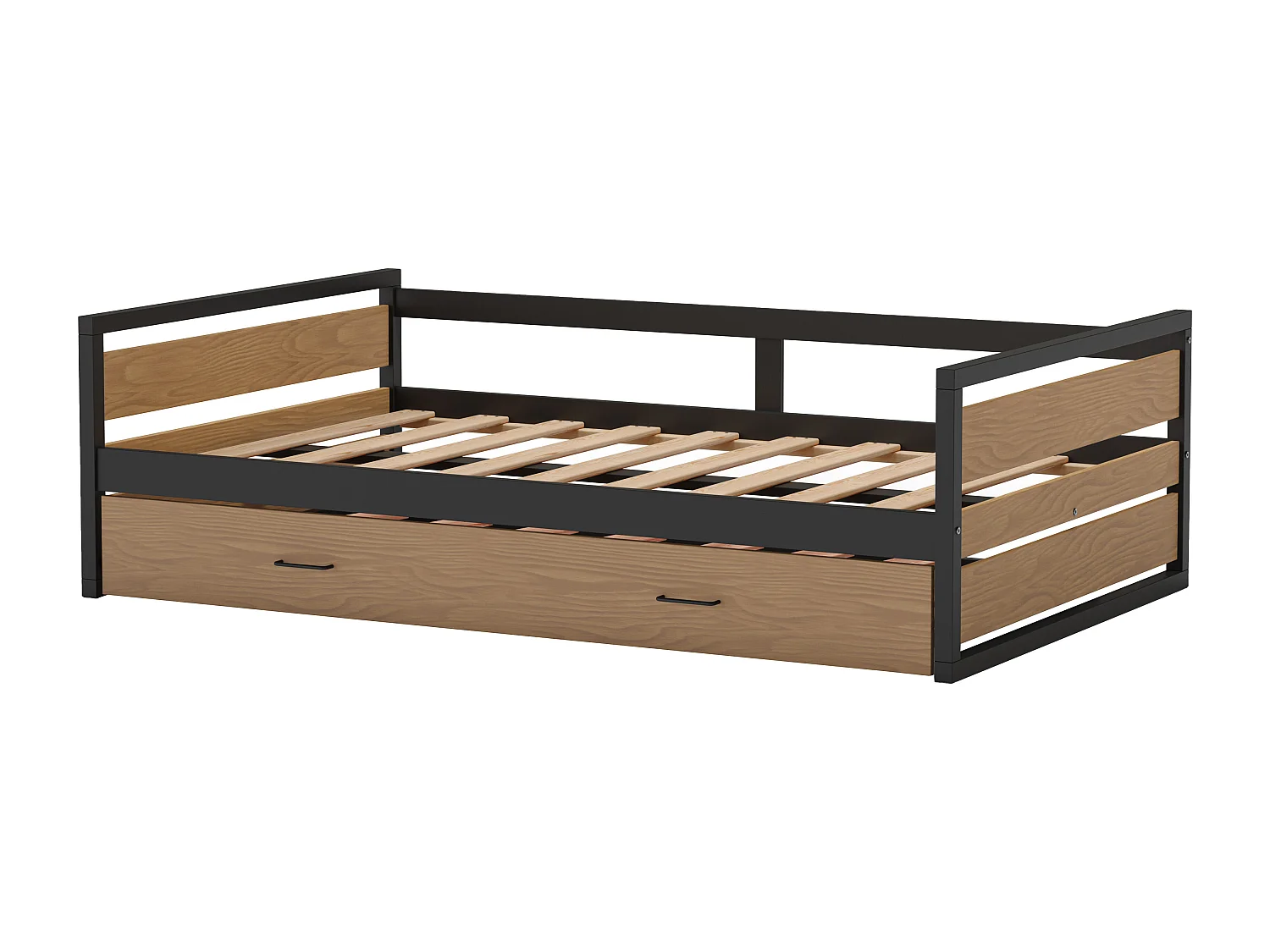 Lit gigogne 120 x 200 et 90 x 200 cm - MDF, Pin et métal - Naturel et anthracite - BOSTON