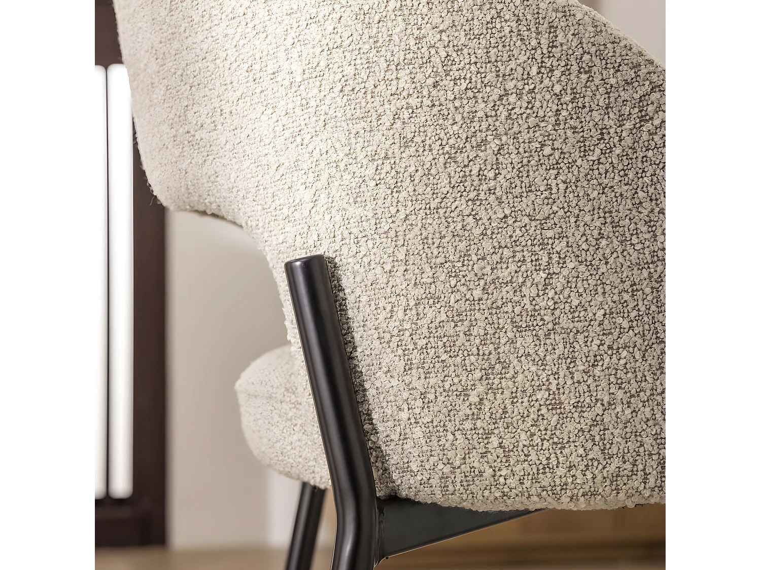 Soren - Lot de 2 chaises de bar en tissu bouclette et métal H65cm - Beige chiné