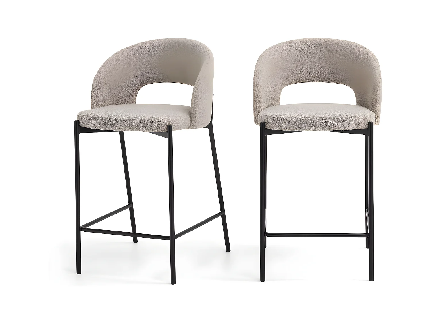 Soren - Lot de 2 chaises de bar en tissu bouclette et métal H65cm - Beige chiné