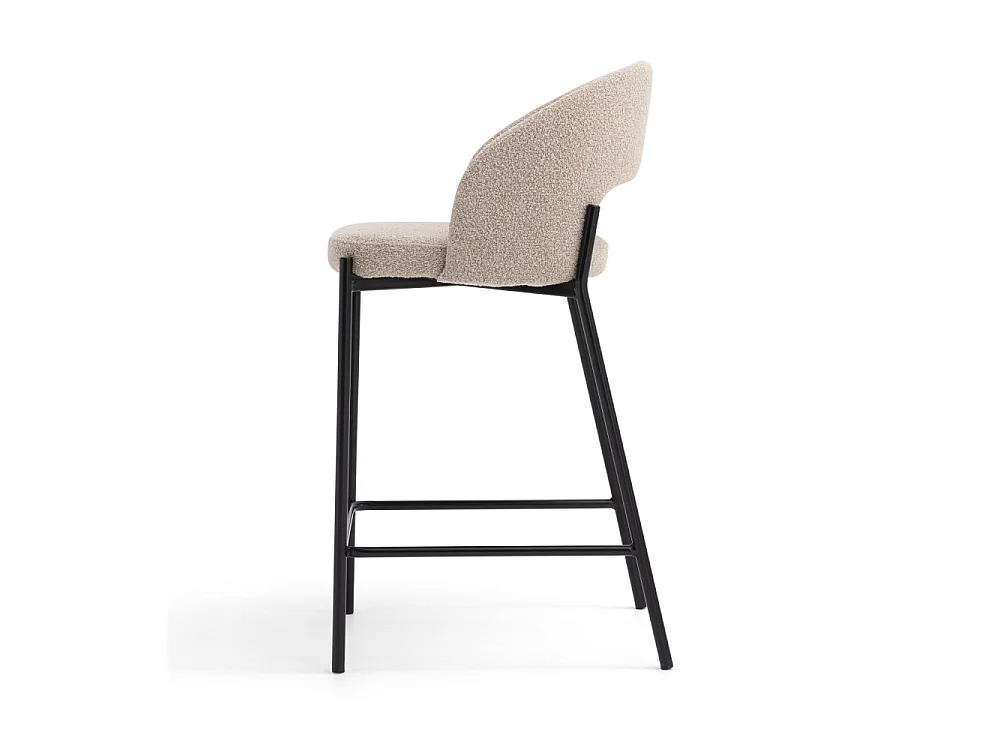 Soren - Lot de 2 chaises de bar en tissu bouclette et métal H65cm - Beige chiné