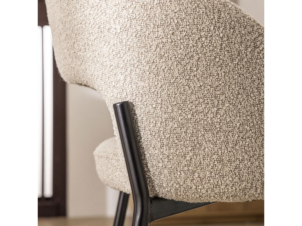 Soren - Lot de 2 chaises de bar en tissu bouclette et métal H65cm - Beige chiné
