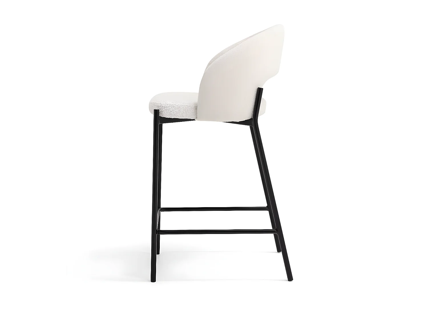 Soren - Lot de 2 chaises de bar en tissu bouclette et métal H65cm - Écru