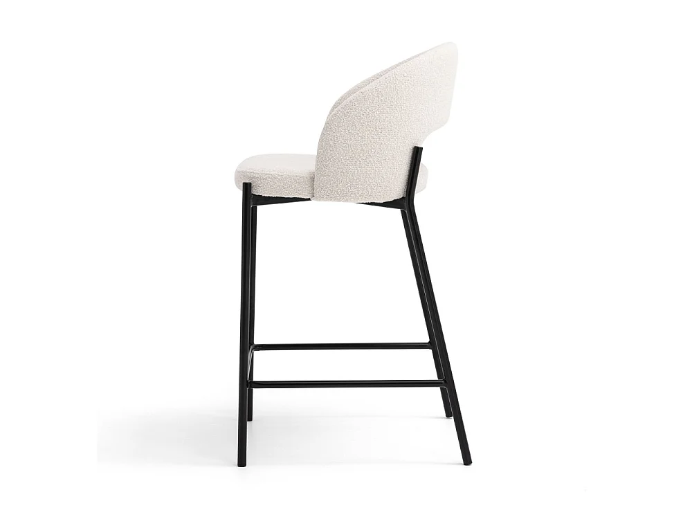 Soren - Lot de 2 chaises de bar en tissu bouclette et métal H65cm - Écru