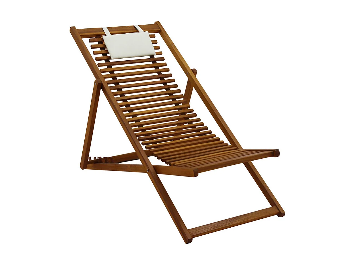 Chiliennes en bois massif avec coussin en tissu blanc (lot 2) MOONA