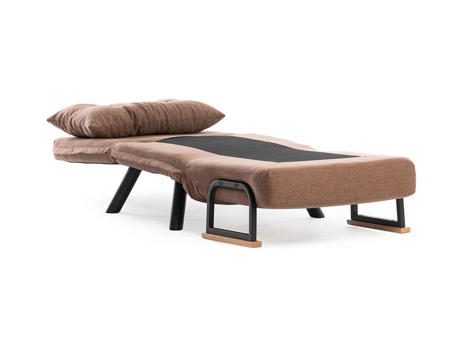 Sillón-cama de 1 plaza – color marrón claro – estructura 100% metal – tejido de lino