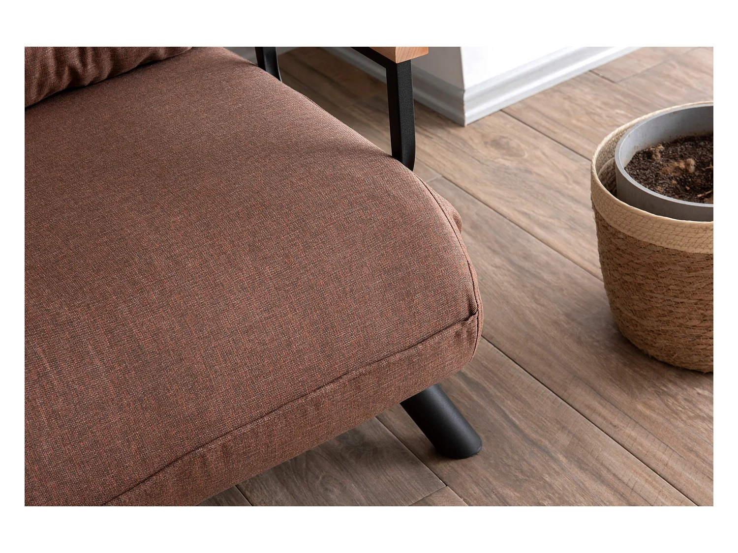 Sillón-cama de 1 plaza – color marrón claro – estructura 100% metal – tejido de lino