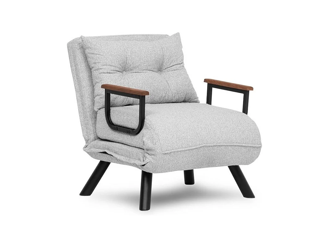 Sillón-cama de 1 plaza – color marrón claro – estructura 100% metal – tejido de lino