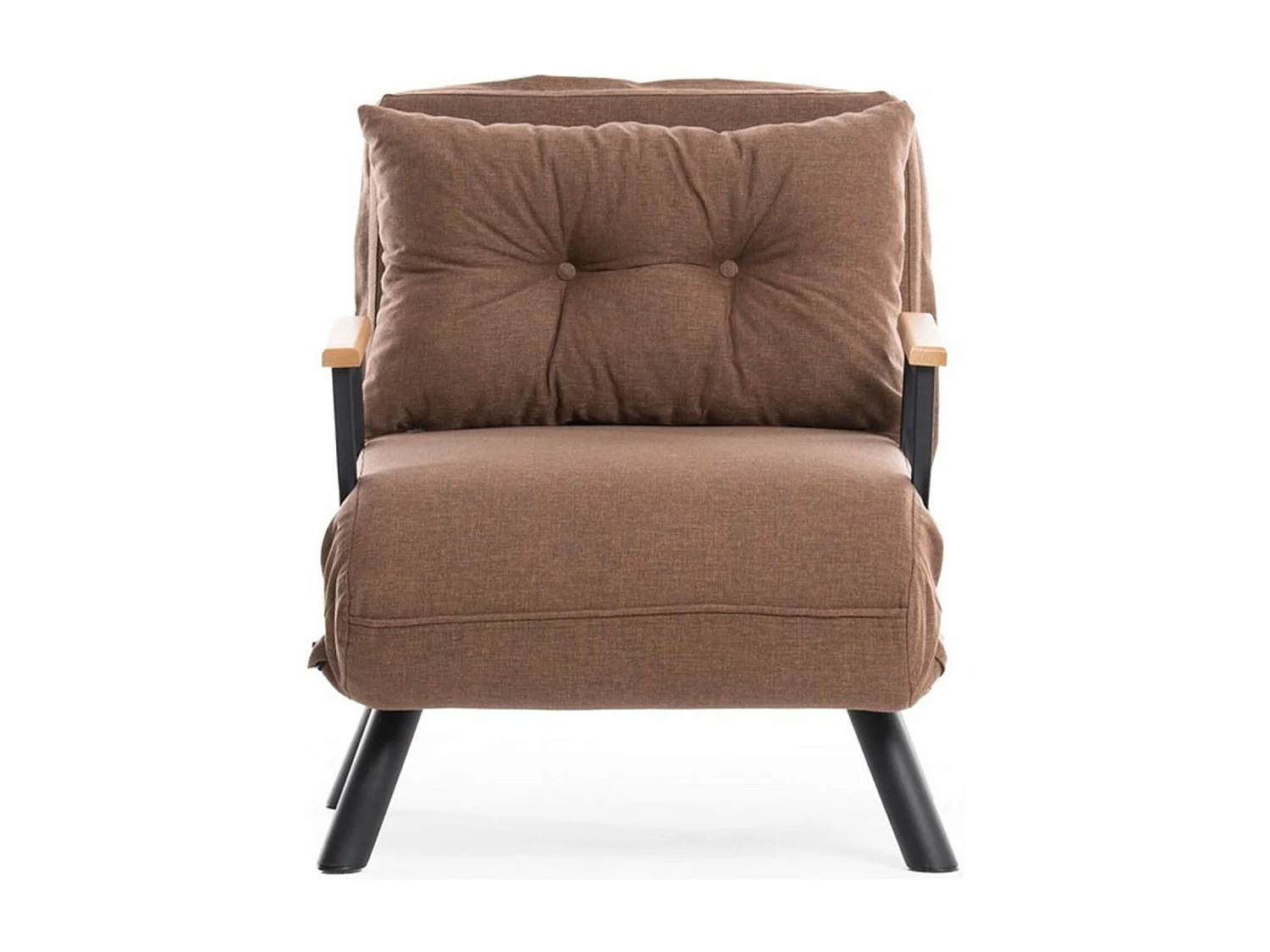 Poltrona-cama de 1 lugar – cor marrom claro – estrutura 100% metálica – tecido de linho