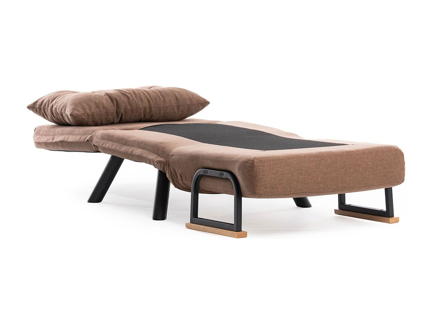 Poltrona-cama de 1 lugar – cor marrom claro – estrutura 100% metálica – tecido de linho