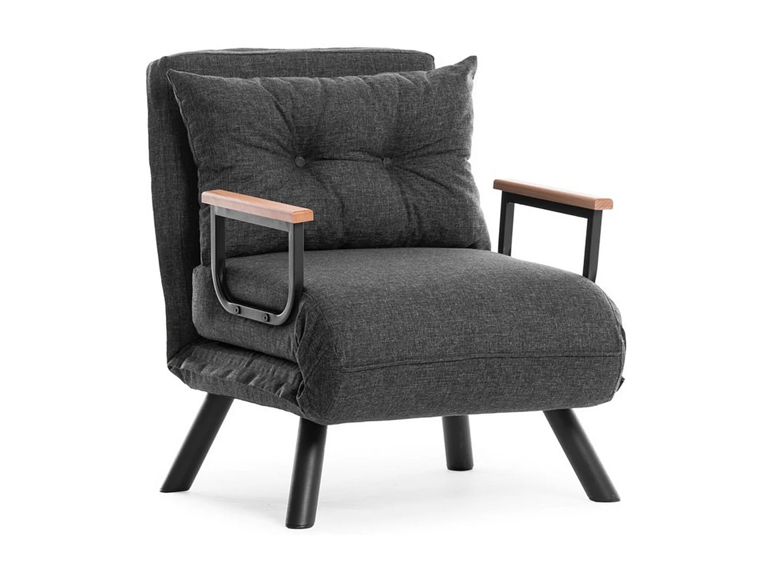 Fauteuil convertible Yolanda Métal Noir et Lin Gris foncé