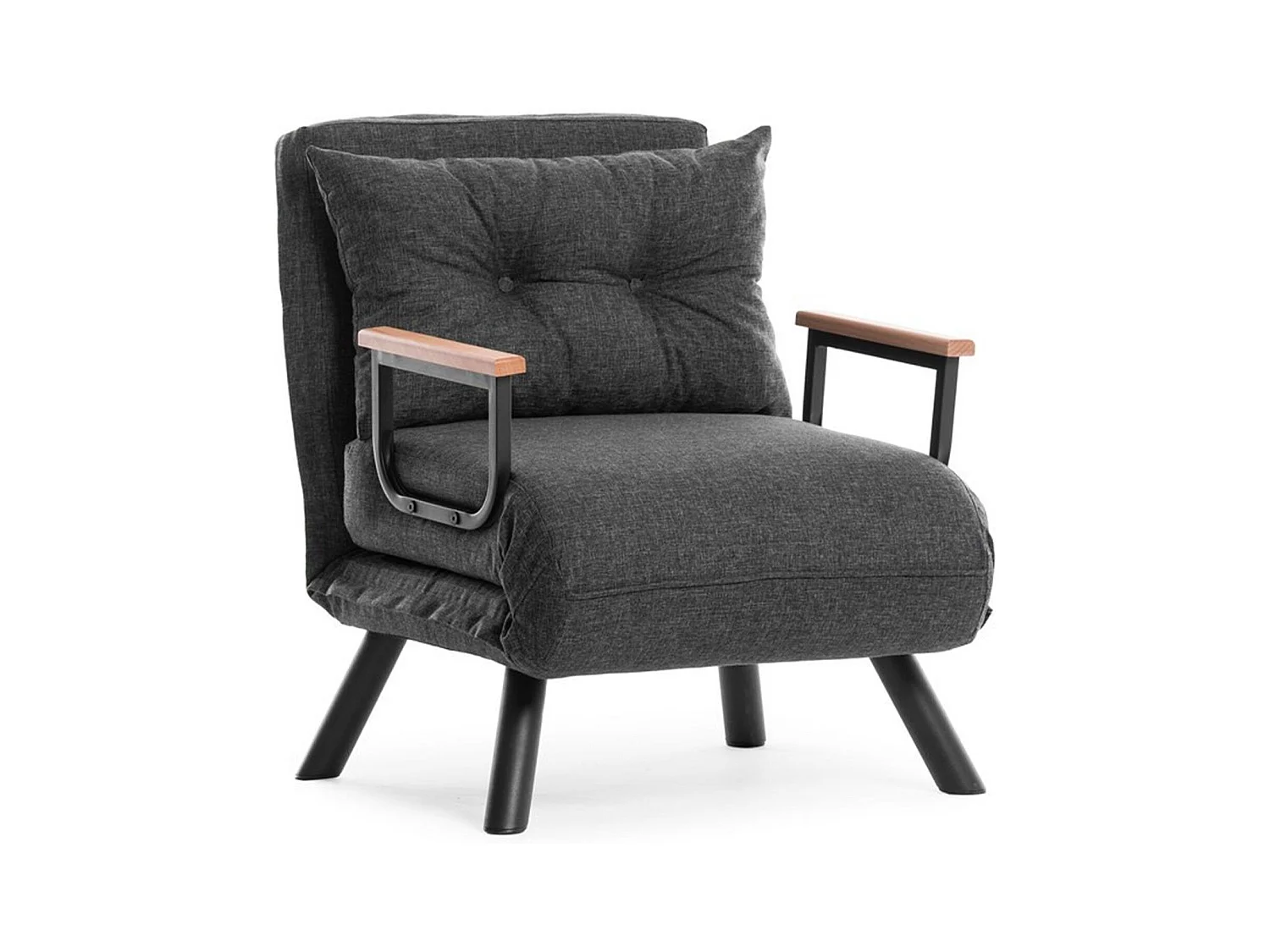 Fauteuil convertible Yolanda Métal Noir et Lin Gris foncé