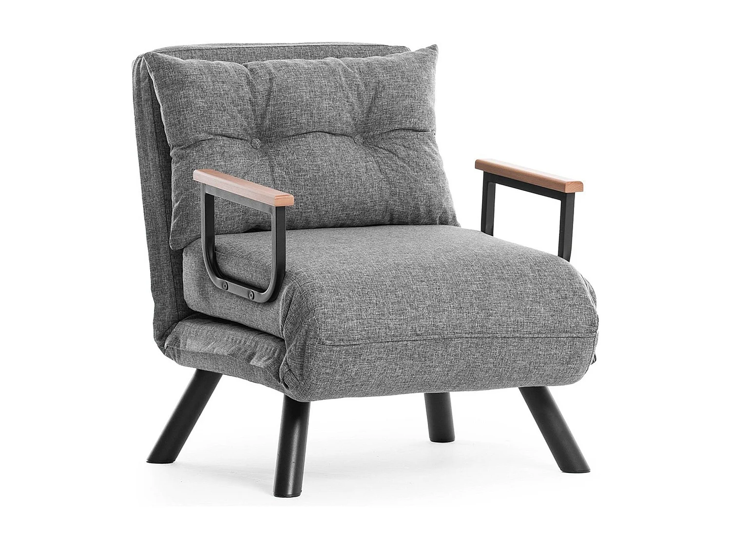 Fauteuil convertible Yolanda Métal Noir et Lin Gris clair