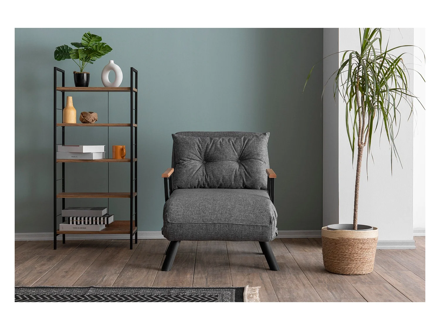 Sillón-Cama – 175 cm x 60 cm – Gris Claro – Metal y Tela de Lino