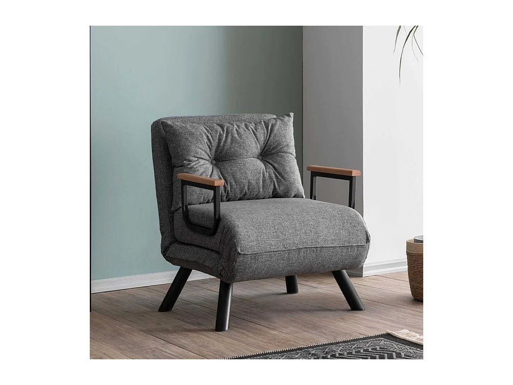 Sillón-Cama – 175 cm x 60 cm – Gris Claro – Metal y Tela de Lino