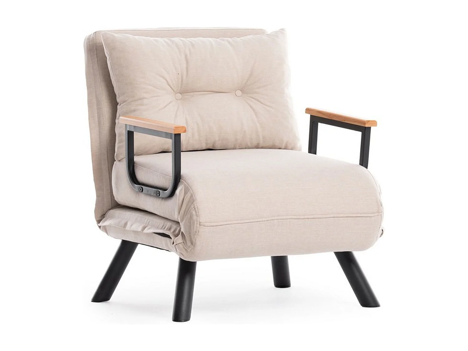 Fauteuil convertible Yolanda Métal Noir et Tissu Blanc crème