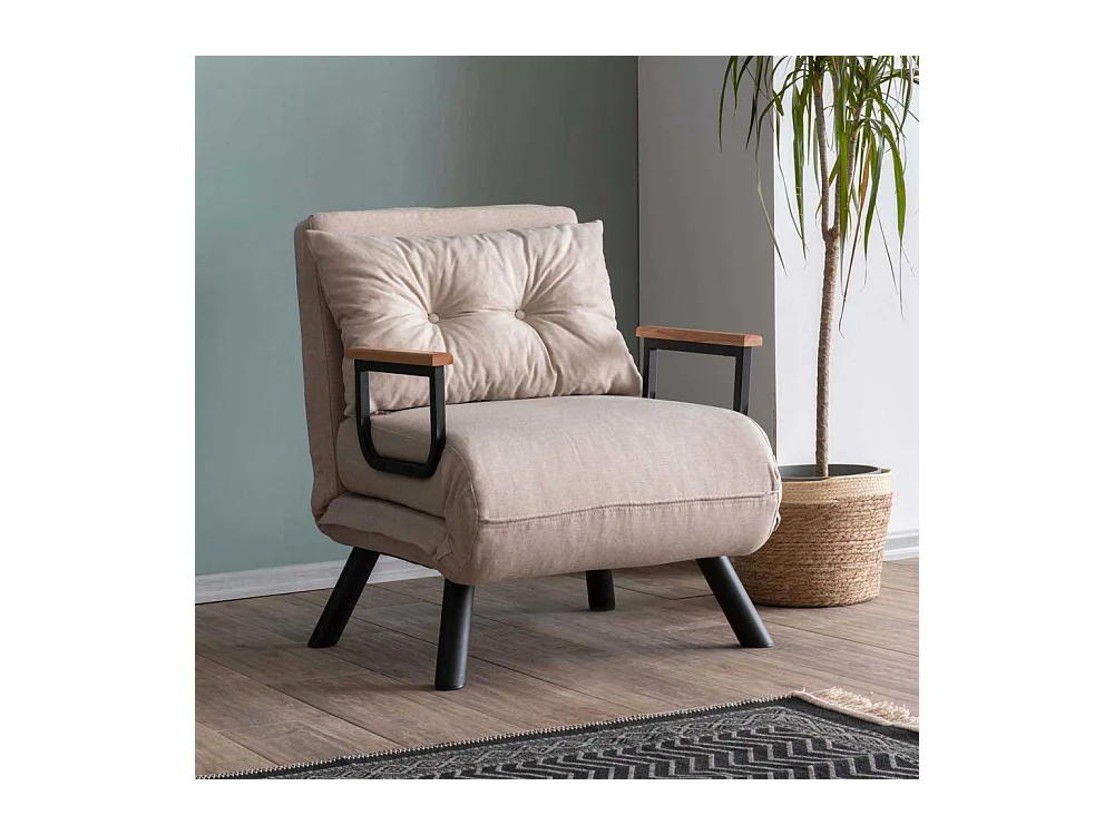 Fauteuil convertible Yolanda Métal Noir et Tissu Blanc crème