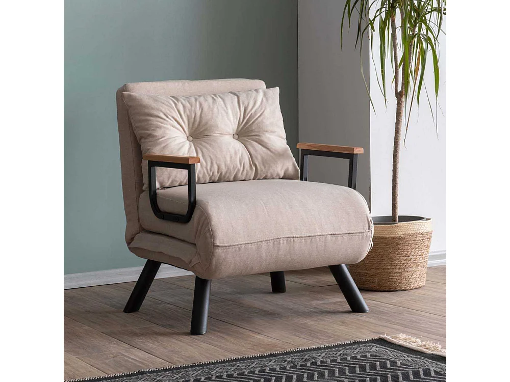 Poltrona-cama – 175 cm / 60 cm / 41 cm – Creme – Metal