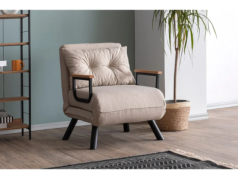 Poltrona-cama – 175 cm / 60 cm / 41 cm – Creme – Metal