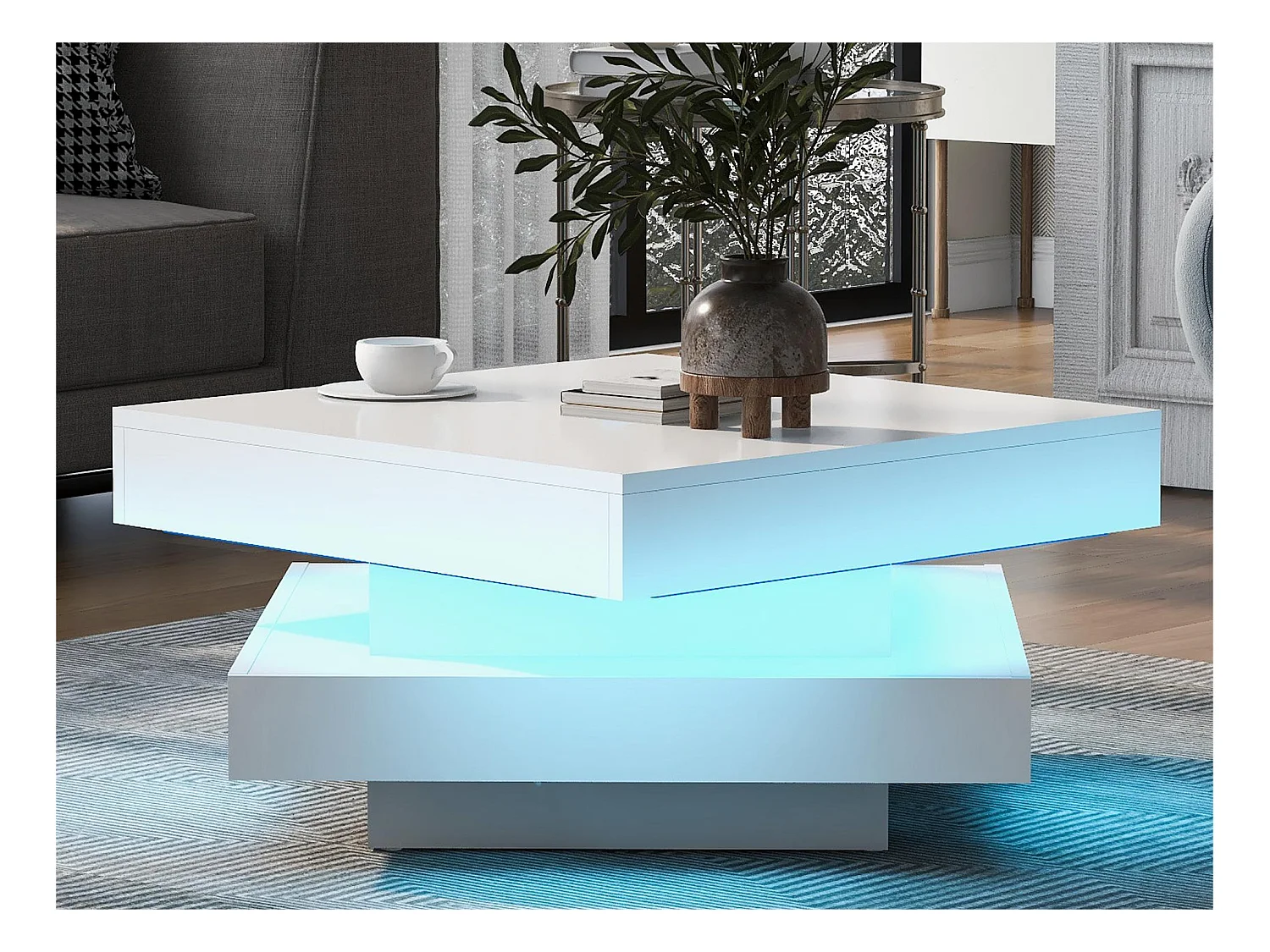 Table basse pivotante avec LED en 16 couleurs - forme carrée - Blanc