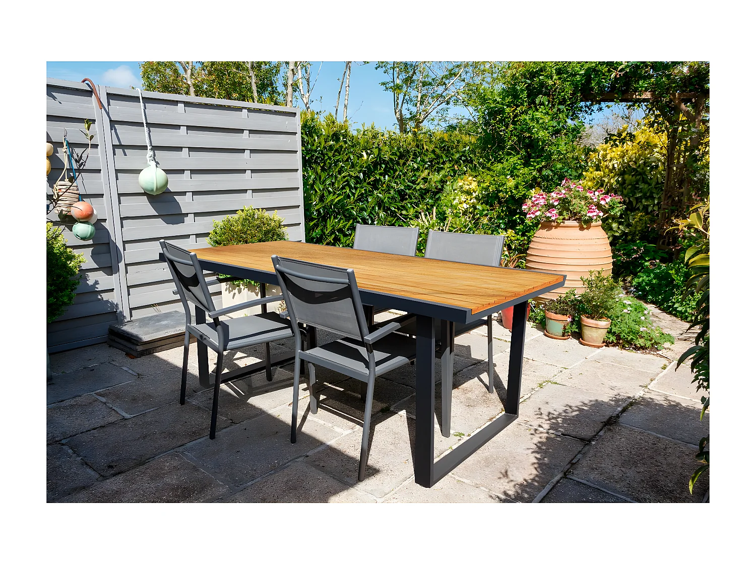 Table extensible en aluminium et bois " Iris" - 160/240 X 91 X 74 cm - Marron