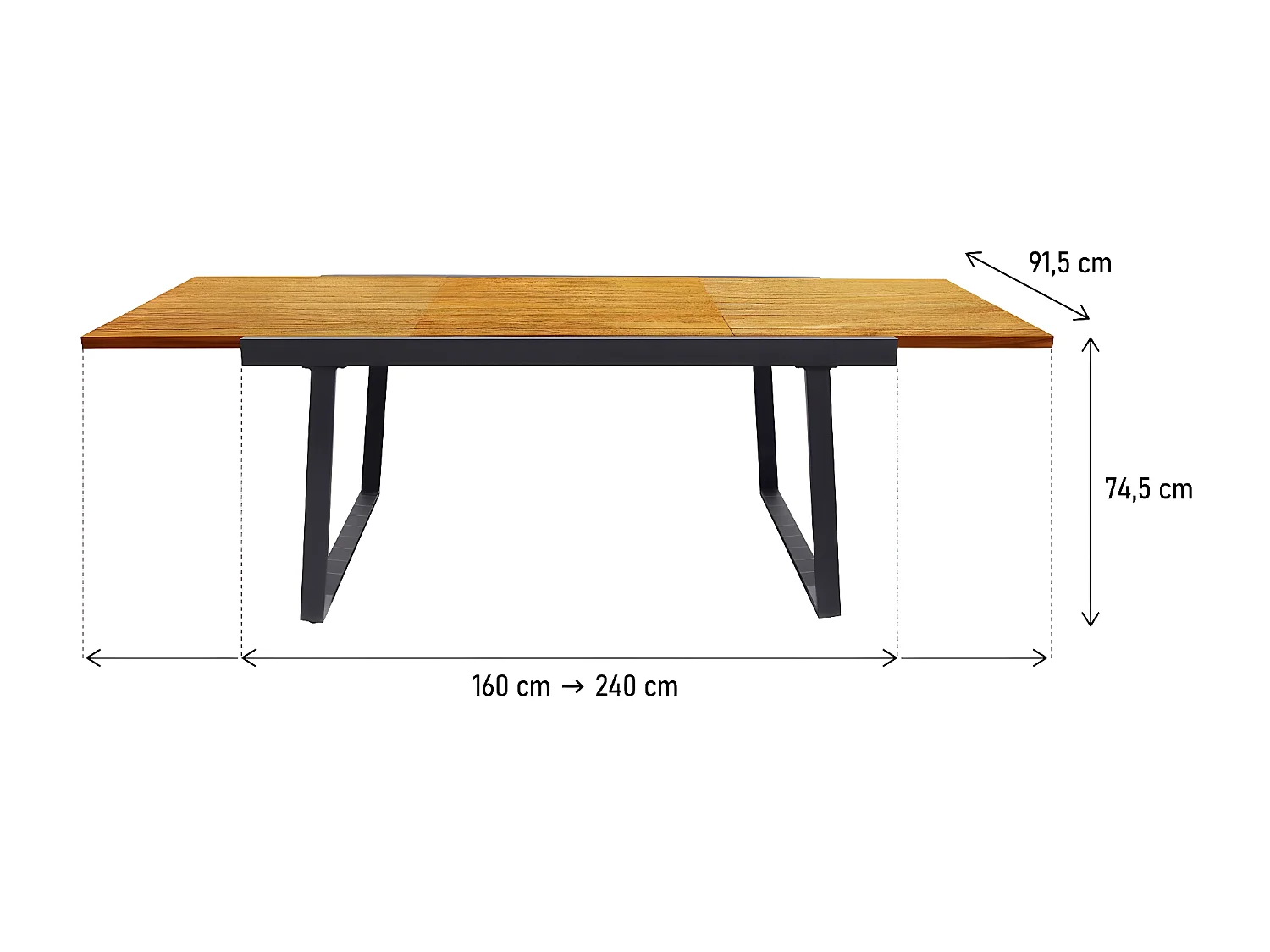 Table extensible en aluminium et bois " Iris" - 160/240 X 91 X 74 cm - Marron