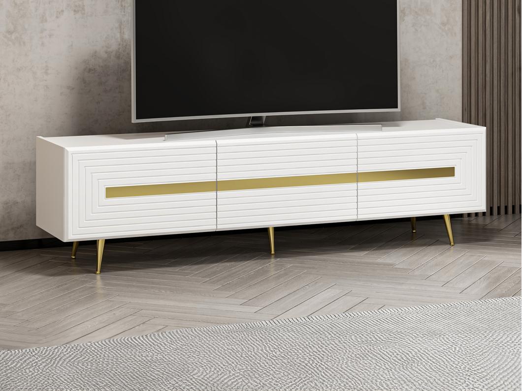 Meuble TV avec 3 portes - Blanc et doré - MOLYA de Pascal MORABITO