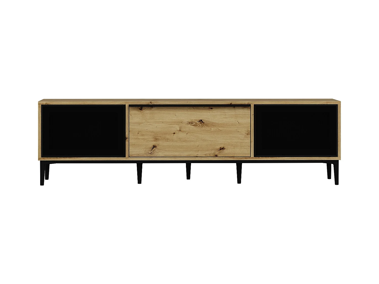 Mueble TV con 3 puertas de vidrio templado negro - Natural - MOLINIA