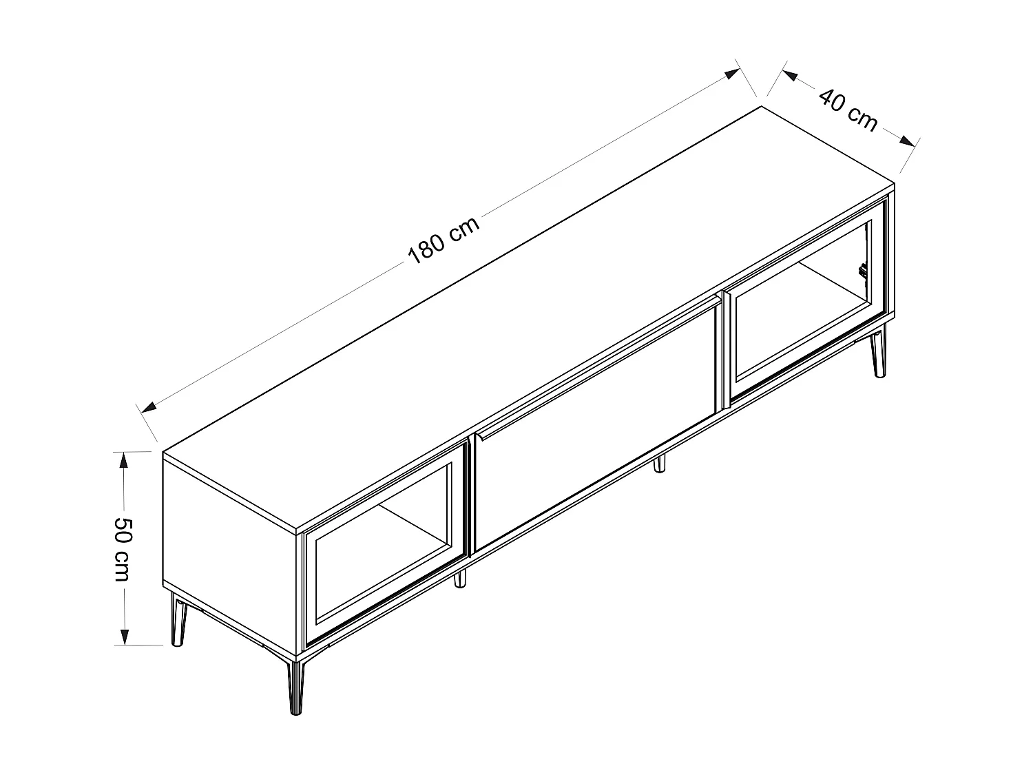 Meuble TV avec 3 portes en verre trempé noir - Naturel - MOLINIA