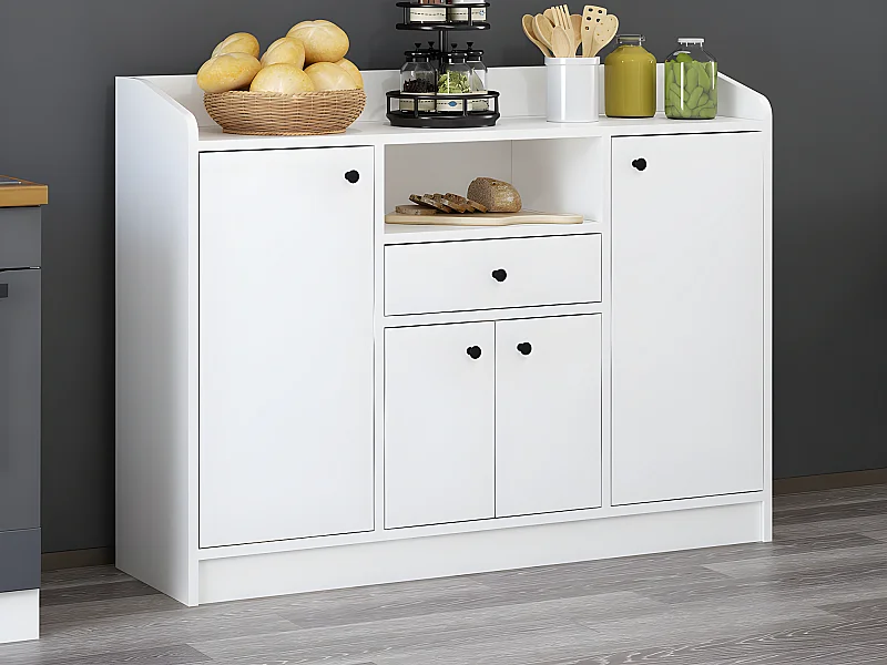 Buffet de cuisine avec 4 portes, 1 tiroir et 1 niche - Blanc - MIZOTA