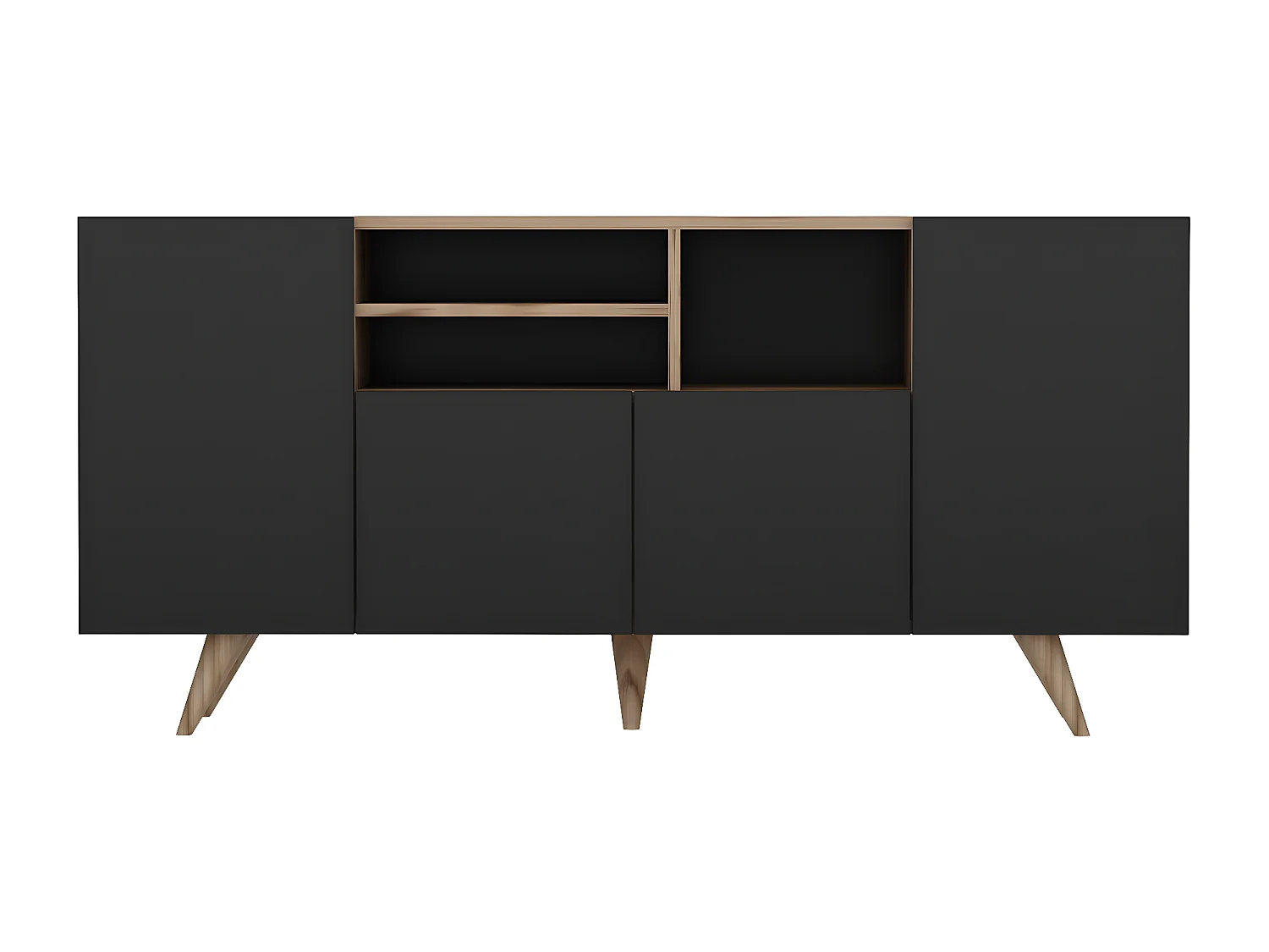 Aparador com 4 portas e 3 nichos preto e natural - MOSTIA