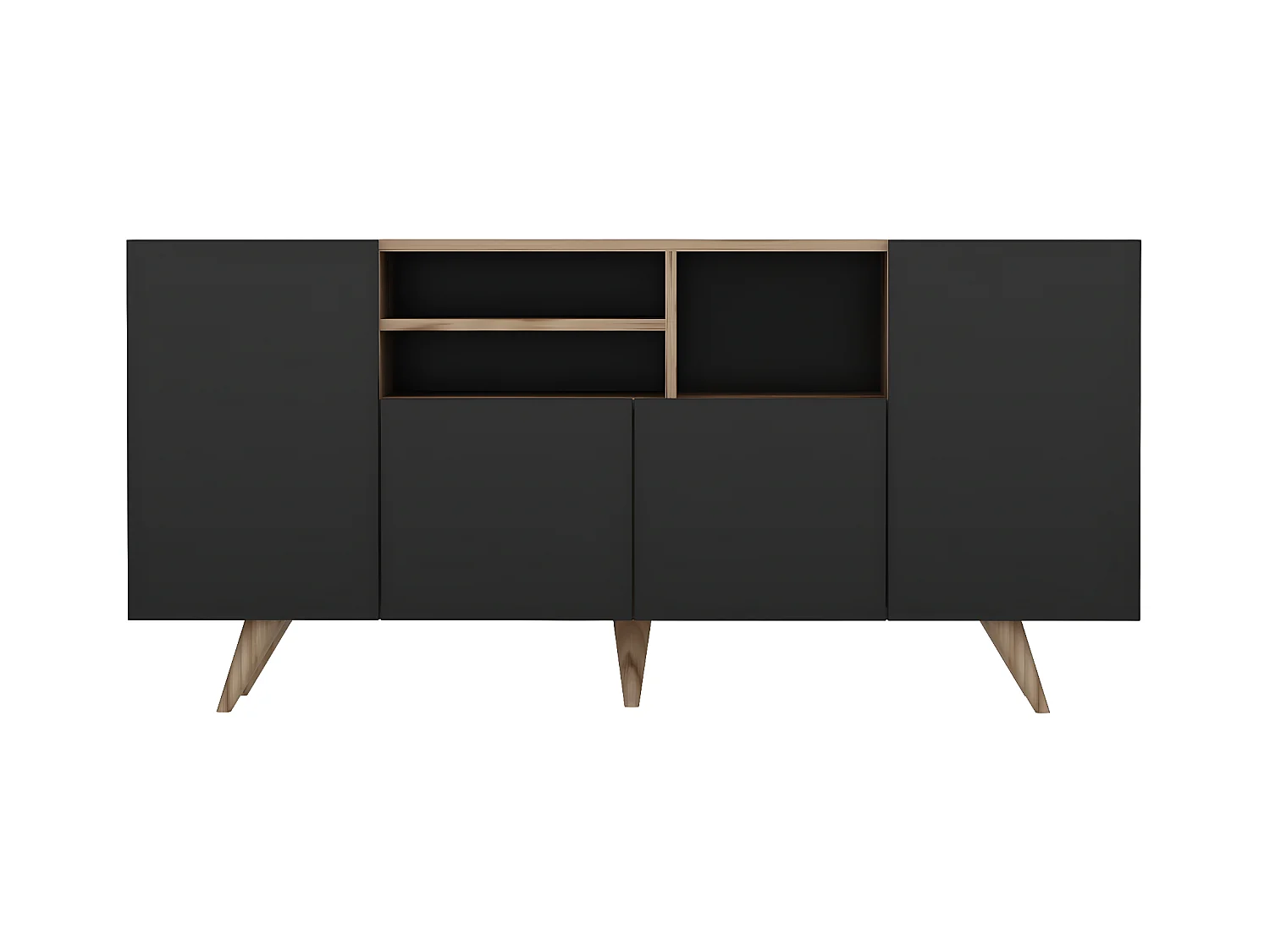 Aparador con 4 puertas y 3 estantes - Negro y natural - MOSTIA