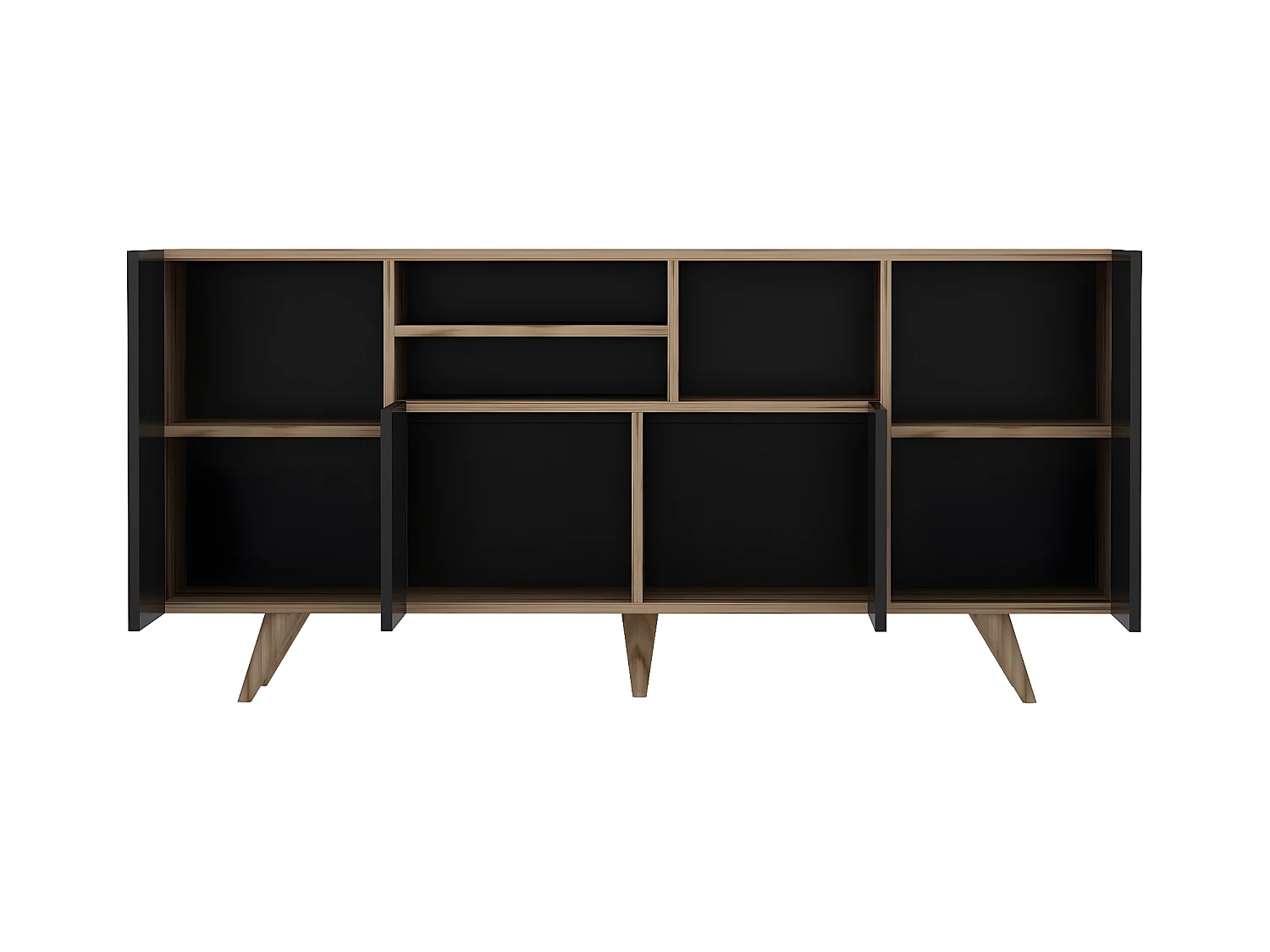 Aparador con 4 puertas y 3 estantes - Negro y natural - MOSTIA