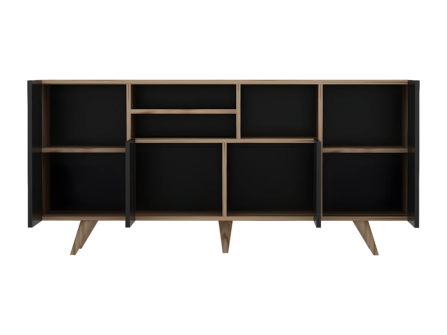 Buffetkast met 4 deurtjes en 3 nissen - Zwart en naturel - MOSTIA