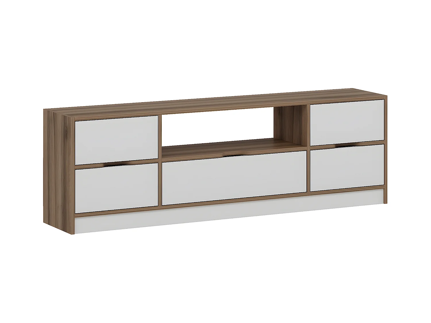 Meuble TV avec 3 portes, 2 tiroirs et 1 niche - Blanc et Naturel - MELINYA