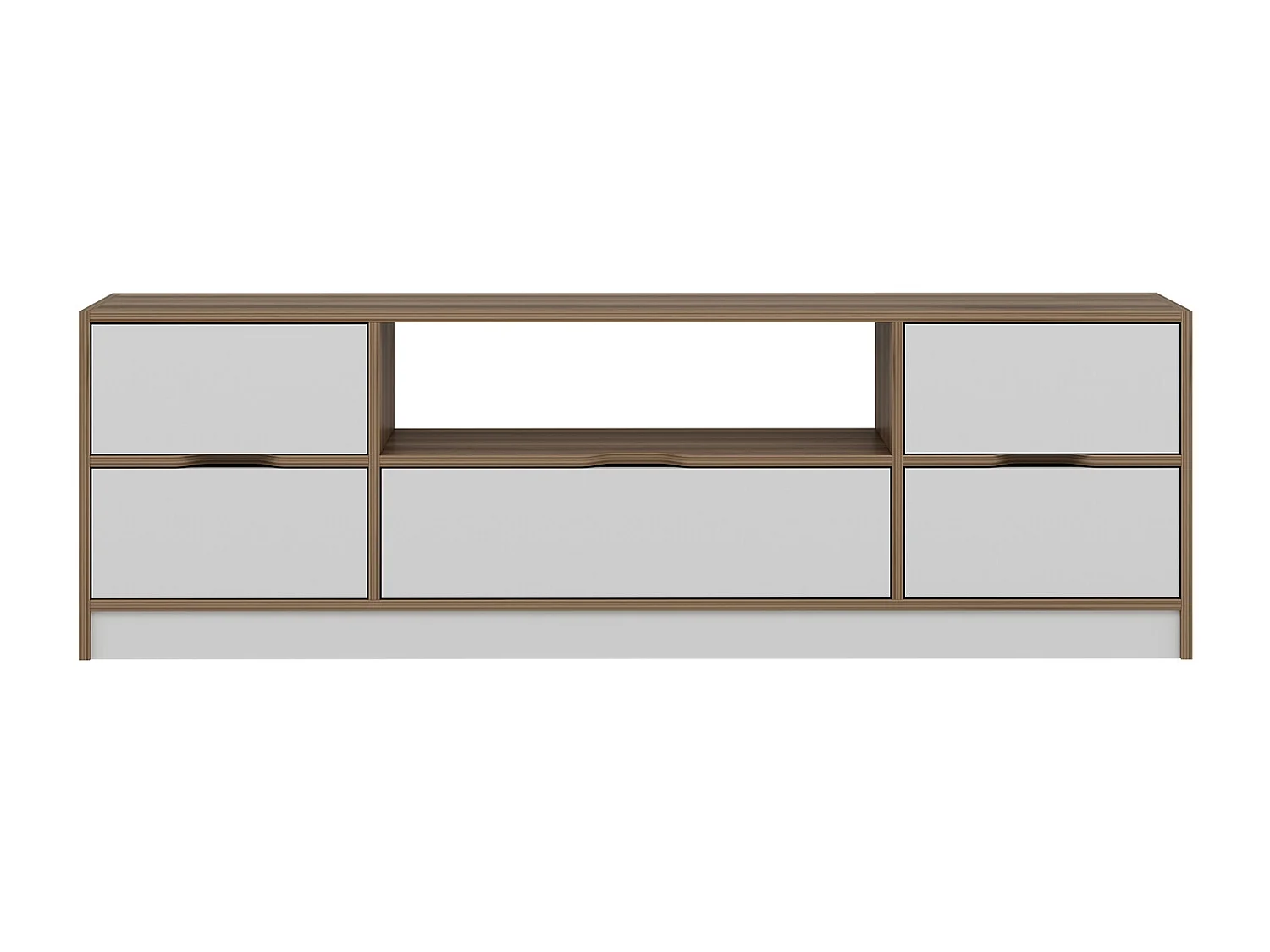 Meuble TV avec 3 portes, 2 tiroirs et 1 niche - Blanc et Naturel - MELINYA