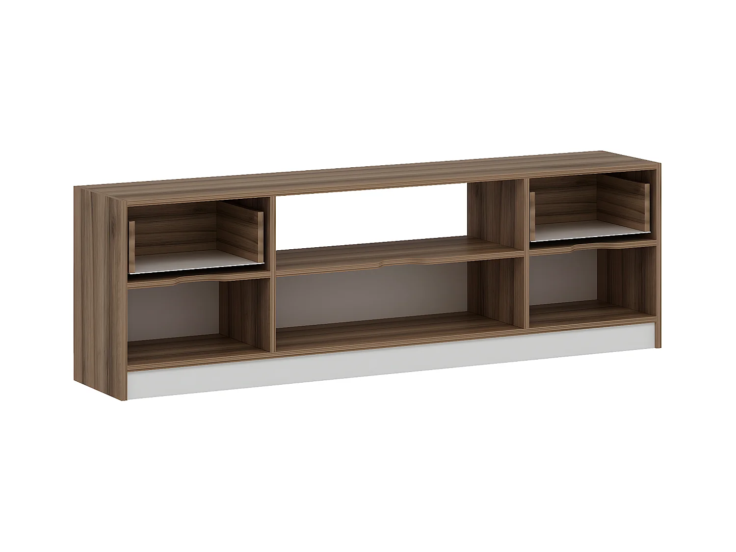 Meuble TV avec 3 portes, 2 tiroirs et 1 niche - Blanc et Naturel - MELINYA