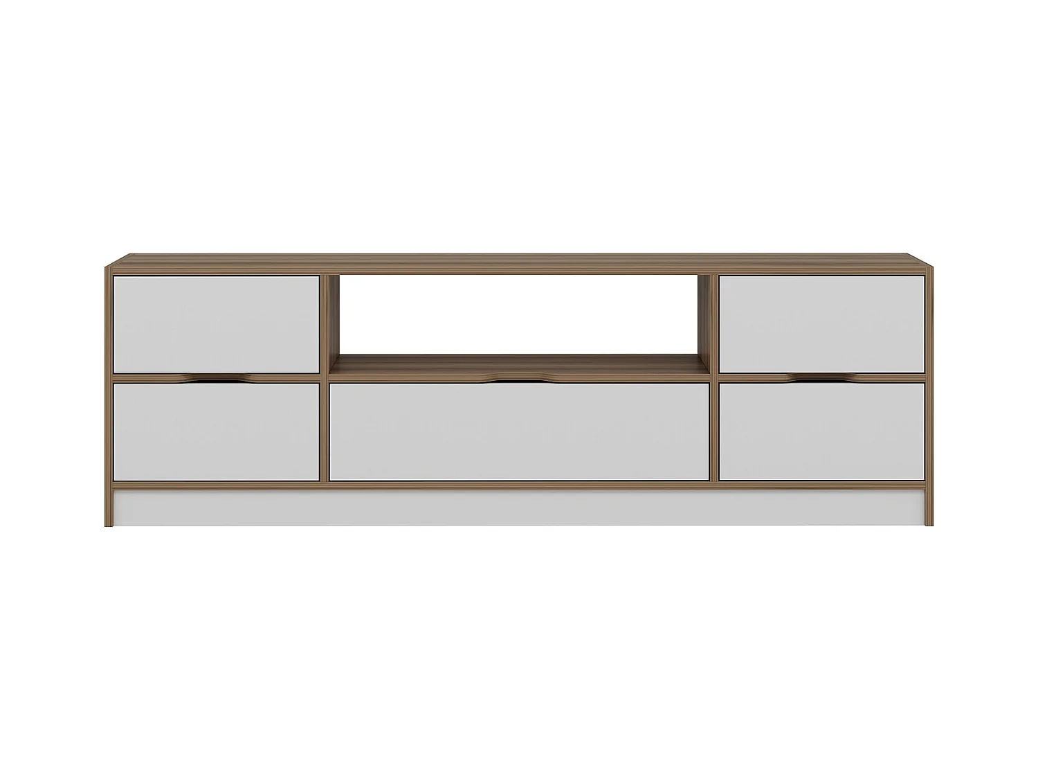 Tv-meubel met 3 deuren, 2 lade en 1 nis - Wit en naturel - MELINYA
