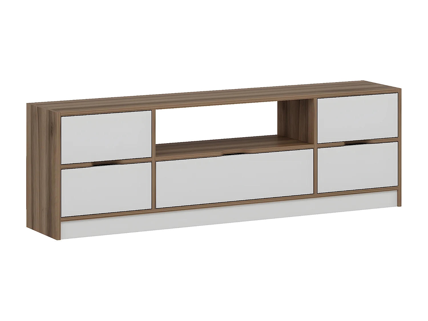 Meuble TV avec 3 portes, 2 tiroirs et 1 niche - Blanc et Naturel - MELINYA