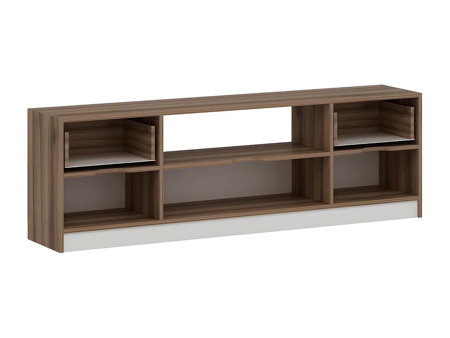 Meuble TV avec 3 portes, 2 tiroirs et 1 niche - Blanc et Naturel - MELINYA