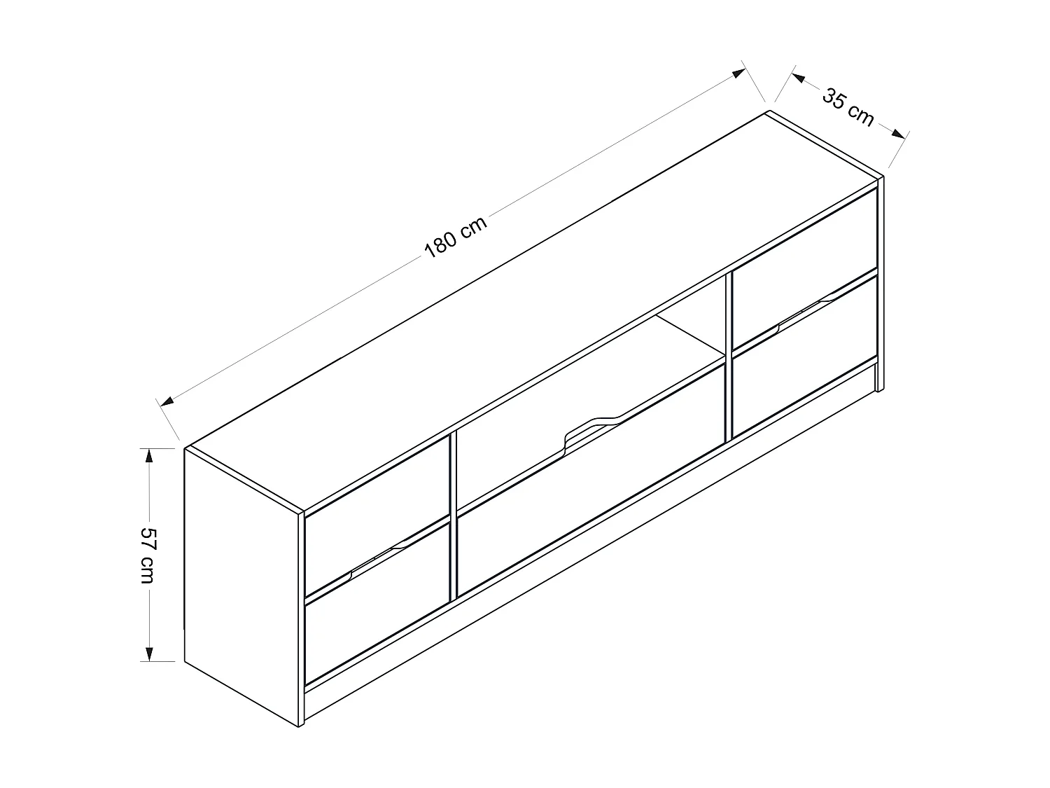 Meuble TV avec 3 portes, 2 tiroirs et 1 niche - Blanc et Naturel - MELINYA