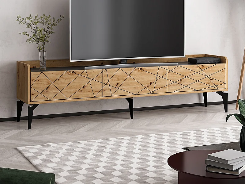 Móvel de TV com 3 portas cor natural e antracite - MONALIA
