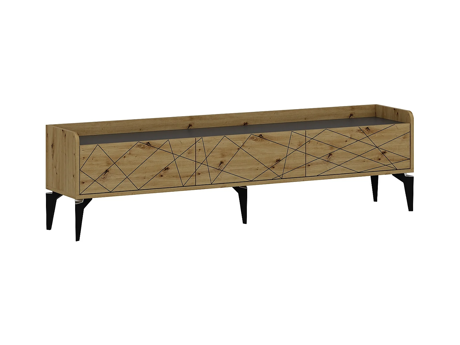 TV-Möbel mit 3 Türen - Holzfarben & Anthrazit - MONALIA