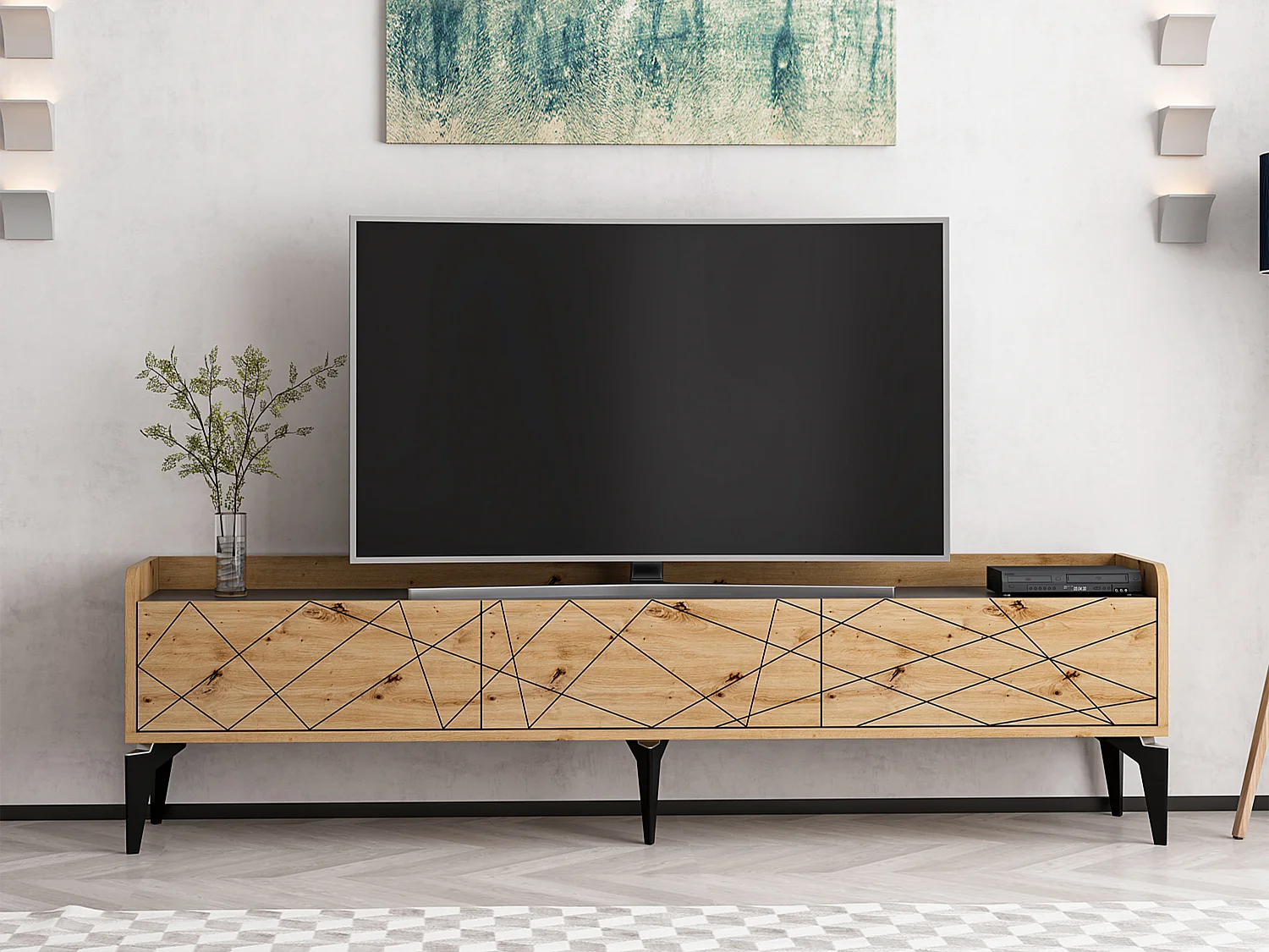 TV-Möbel mit 3 Türen - Holzfarben & Anthrazit - MONALIA