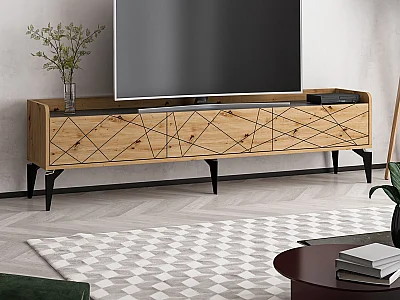 Móvel de TV com 3 portas cor natural e antracite - MONALIA
