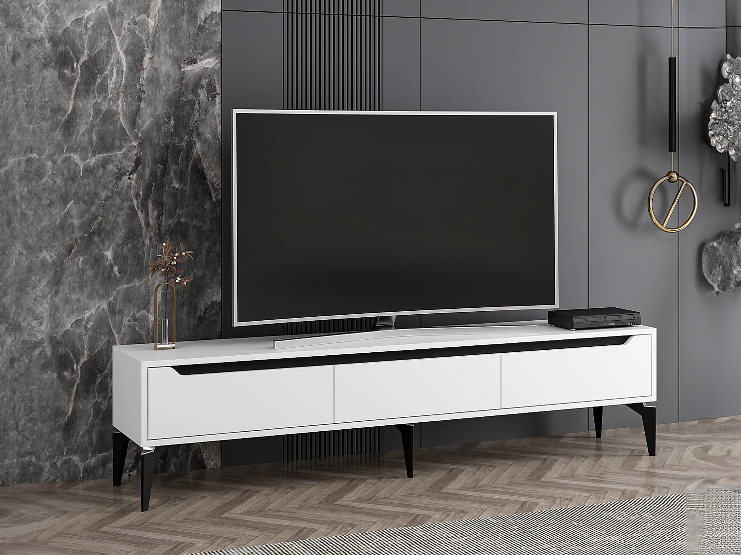 Meuble TV avec 3 portes - Blanc - MINALYA