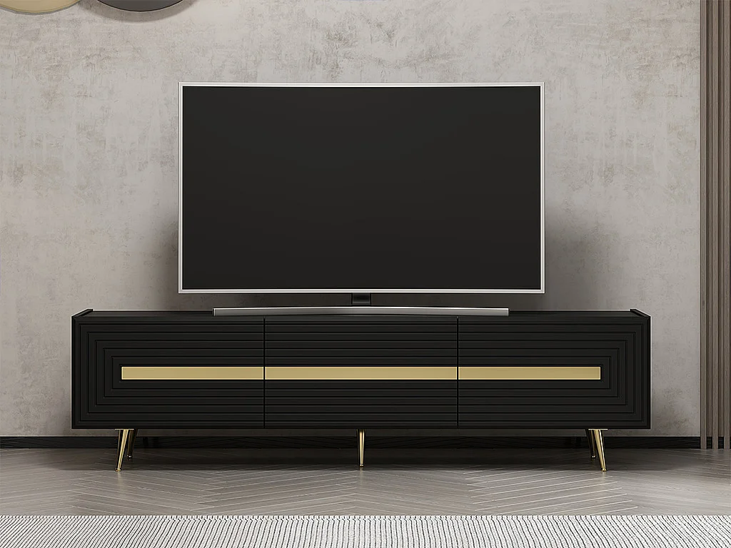 Meuble TV avec 3 portes - Noir et doré - MOLYA de Pascal MORABITO