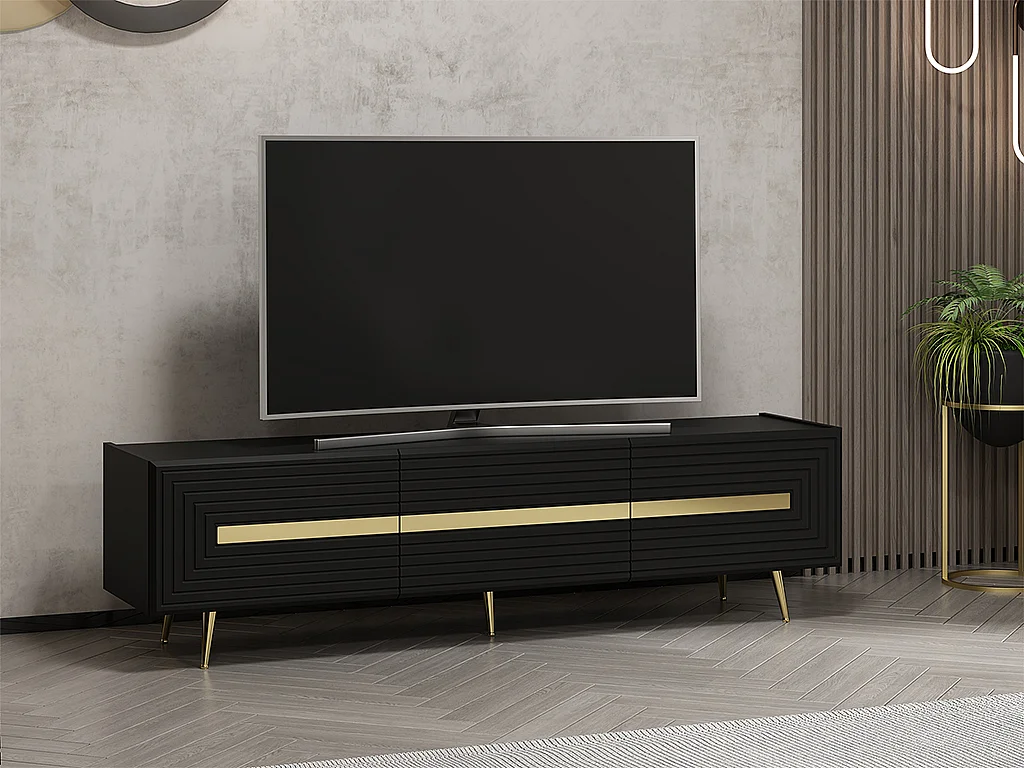 Meuble TV avec 3 portes - Noir et doré - MOLYA de Pascal MORABITO