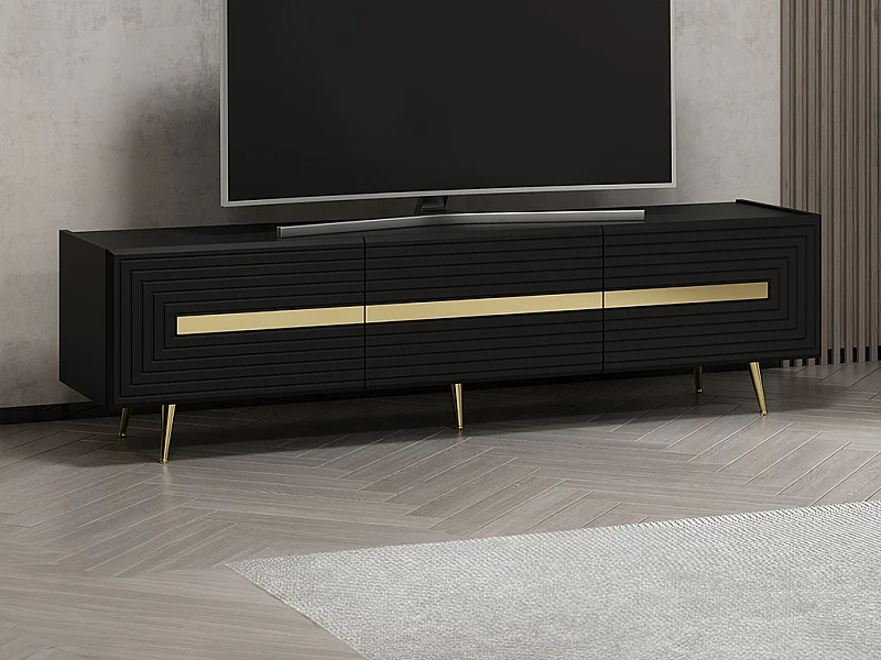 Mobile TV con 3 ante Nero e Dorato - MOLYA di Pascal MORABITO