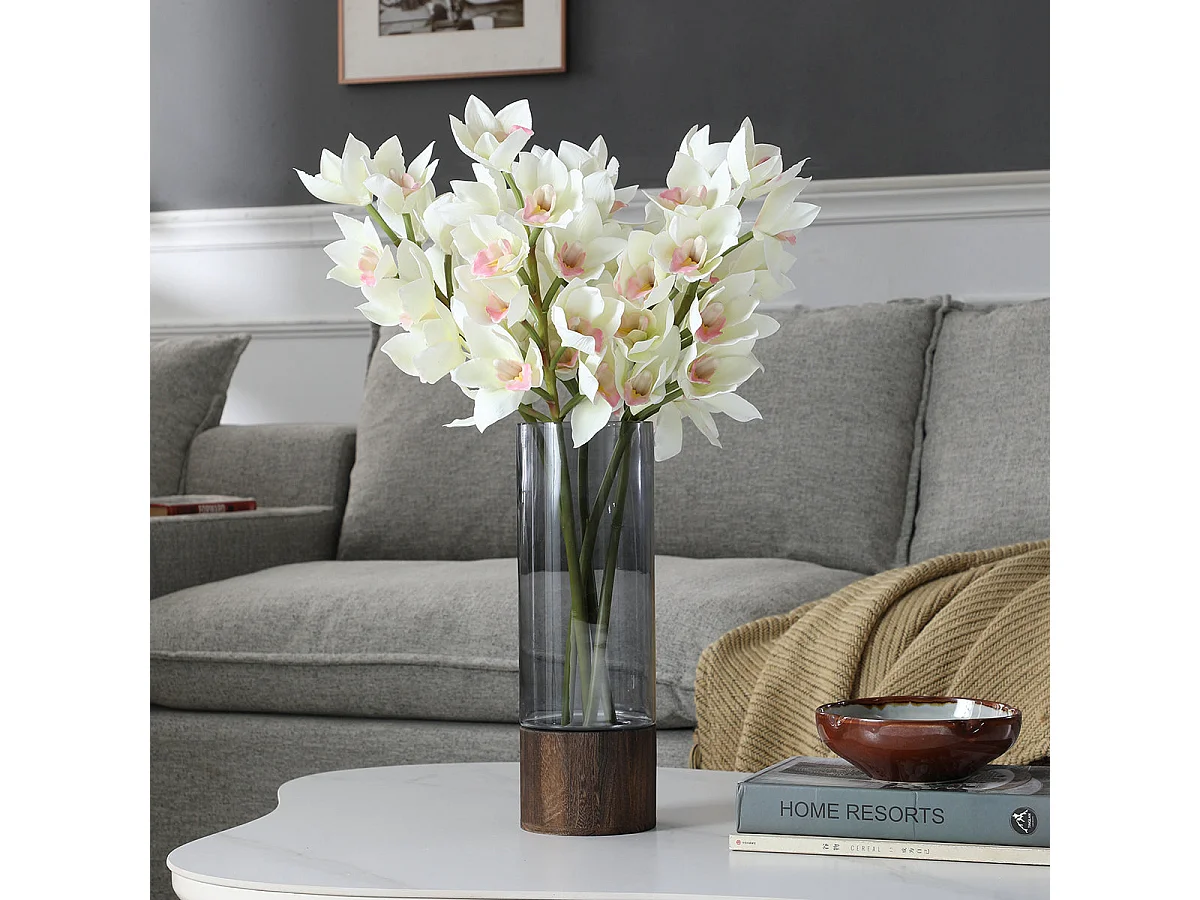 Tige d'Orchidée Cymbidium - Blanc / 62 cm