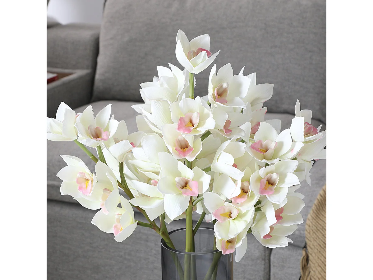 Tige d'Orchidée Cymbidium - Blanc / 62 cm